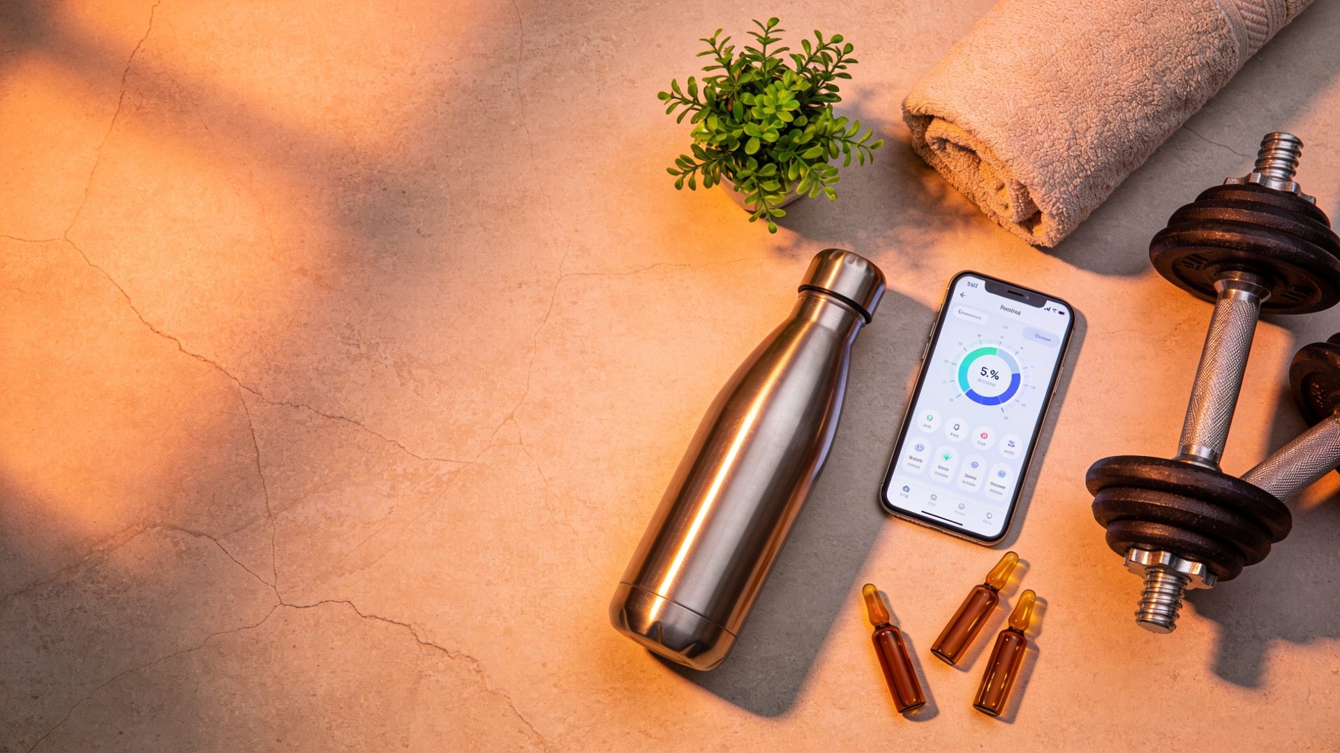 Wellness essentials arranged on a warm surface